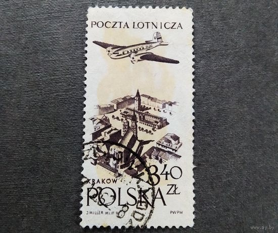 Марка Польша 1957 год Самолет