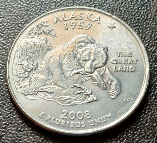 США 1/4 доллара, 2008 Квотер штата Аляска   P     ( 1-5-8 )