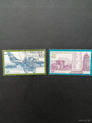 ГДР 1971 Полная серия марок "День филателиста" (спецгашение с клеем) Mi.1703-1704 каталог 1.30 евро