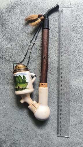 Антикварная фарфоровая чашка и элементы трубки."Благородный олень". Германия.19в Охотничья серия "Егерьская"