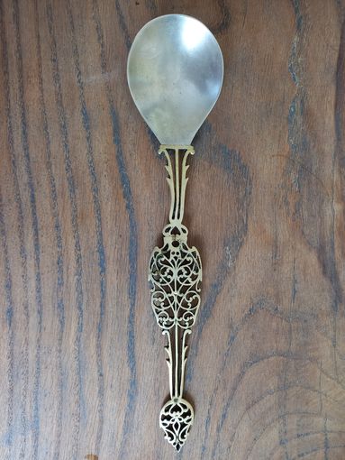 Старая ложка серебро с латунью.