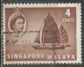 Сингапур. Королева Елизавета II. Транспортная лодка. 1955г. Mi#30.