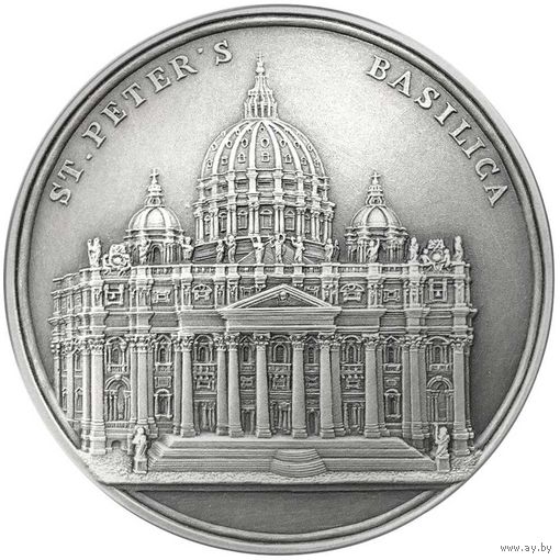 RARE Бенин 1500 франков 2017г. "Базилика Святого Петра". Монета в капсуле; шикарном деревянном подарочном футляре; номерной сертификат; номер монеты + клеймо мастера на гурте; коробка.  СЕРЕБРО 100гр.