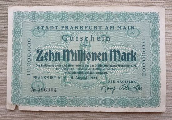 Werty71 Германия 10 миллионов 10000000 марок 1923 Франкфурт на Майне банкнота гроссгельд