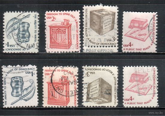 США-1977, (Мих.1320-1323  х+у ) , гаш., Стандарт "Американа", (полная серия),2 типа бумаги(3)