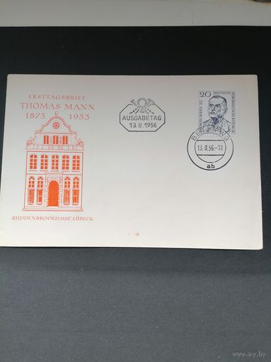 ГДР 1956 КПД с маркой "К годовщине смерти Томаса Манна" (гашение) Mi.534 каталог 1.80 евро
