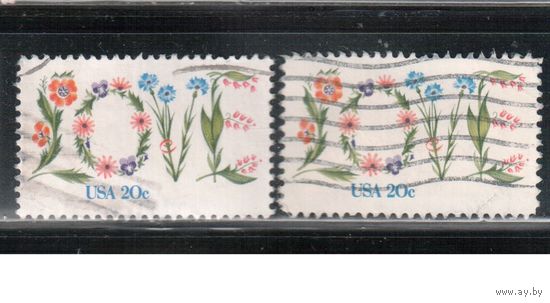 США-1982, (Мих.1528 А+F) , гаш. , Любовь, Цветы  (одиночка), 2 зубцовки(2)