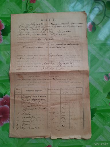 Царский акт 1915г. Опись имущества.