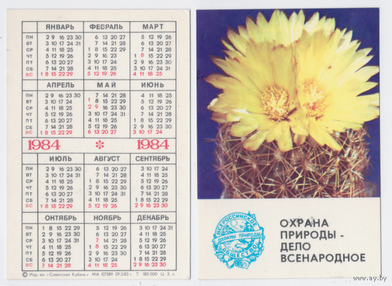 Календарь Охрана природы кактус 1984