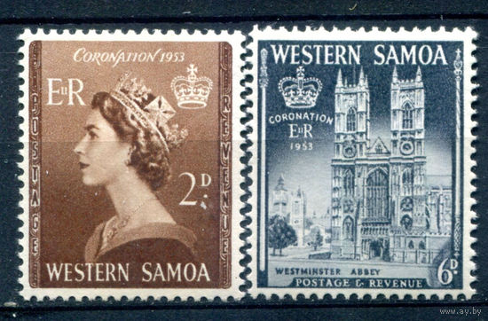 Британские колонии - Западное Самоа - 1953г. - коронация королевы Елизаветы II - 2 марки - полная серия, MLH [Mi 107-108]. #2-Bc-62-A-1