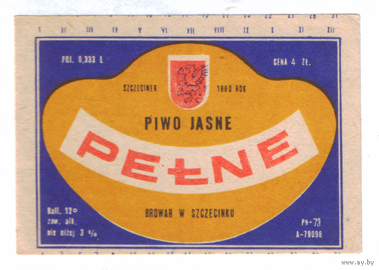 Этикетка пива Pelne Польша П738