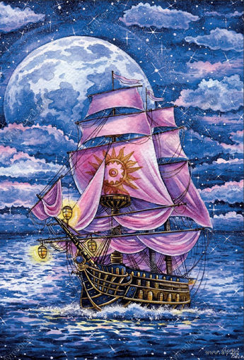 Открытка. Ночь. Корабль. Парусник. С днем ВМФ. Худож. Ряб-Безсонова (чистая)