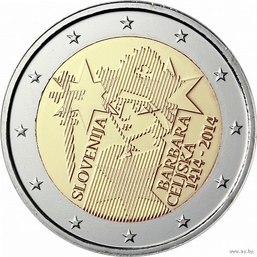 2 евро 2014 Словения  600 лет воцарению Барбары Цилли UNC из ролла