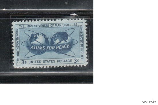 США-1955, (Мих.691),  ** , Мирный атом (одиночка)