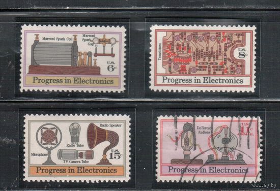 США-1973, (Мих.1113-1116), ** (1 м - гаш.) , Радио, Электроника(полная серия)