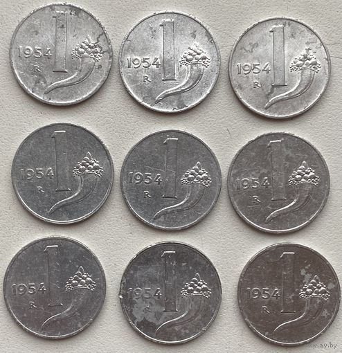 Италия 1 лира 1954 г. Цена за 1 шт.