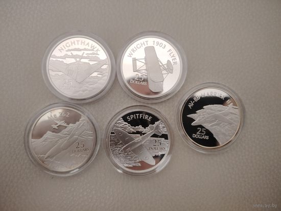 25 долларов Соломоновы острова.Авиация.Серебро 2003 год.5 штук одним лотом