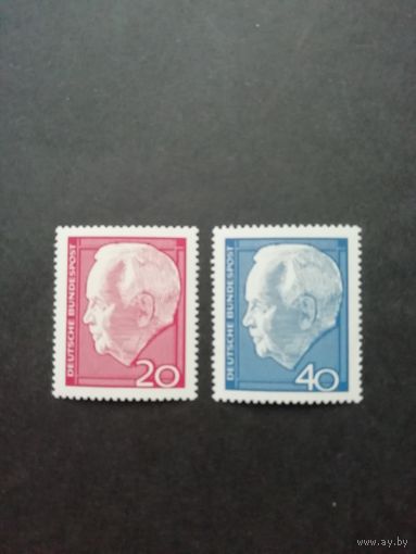 ФРГ 1964 Серия из двух марок "Федеральный Президент Германии Карл Генрих Любке" (чистые**) Мi.429-430 каталог 0.50 евро