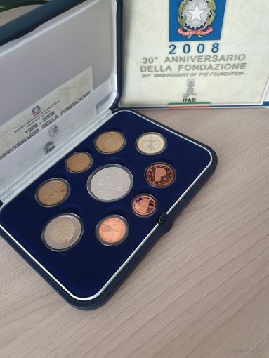 Италия 2008 год PROOF 1, 2, 5, 10, 20, 50 евроцентов, 1, 2 и 5 евро серебро в футляре