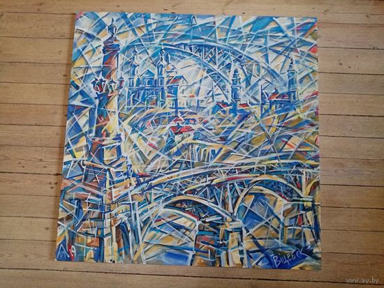 Адамович, 100х100см, "Витебск, мост -1", акрил, 2019г.