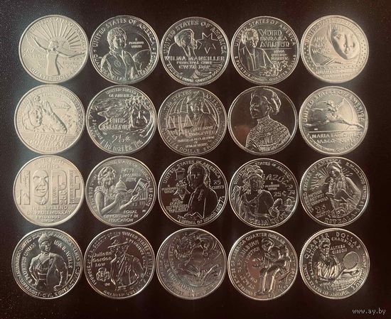 США 25 центов 2022-2025 г. Выдающиеся женщины Америки 20 шт. Полный комплект Двор P UNC