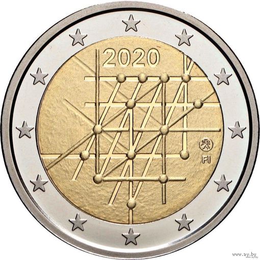 2 евро 2020 Финляндия 100 лет университета Турку UNC из ролла