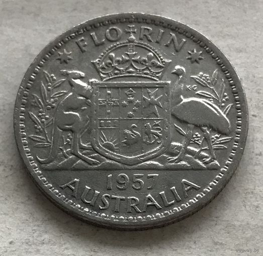 Австралия флорин (2 шиллинга) 1957 Елизавета II - серебро 0,500