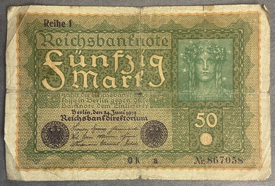 Банкнота 50 марок 1919 год. Веймарская республика. С рубля без МЦ.