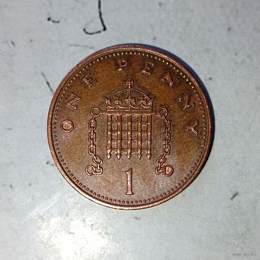 1 пенни 1985 года Великобритания. Королева Елизавета 2. Шикарная родная патина!