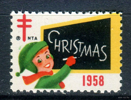 США, виньетки - 1958г. - Рождество, Новый Год. Борьба с туберкулёзом - 1 марка - MNH. Без МЦ!