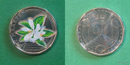 Синт-Мартен 50 центов 2025 г. Принятие карибского гульдена. Цветное покрытие