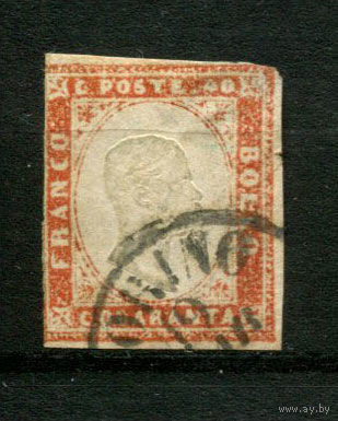 Сардинское королевство (Италия) - 1855/1863 - Виктор Эммануил II 40С - (есть тонкое место) - [Mi.13d] - 1 марка. Гашеная.  (LOT F28)