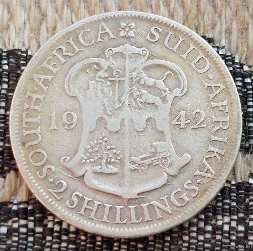 ЮАР 2 шиллинга 1942 года. Король Георг VI. Герб. II Мировая война. Серебро. Сторгуй за свою цену, предложи обмен! Y