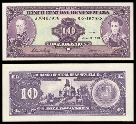 Венесуэла 10 боливаров образца 1995 года UNC p61d