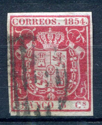 Испания (Королевство) - 1854г. - герб, 6 Cs - 1 марка - гашёная [Mi 26]. #1-Sp-17-A-1