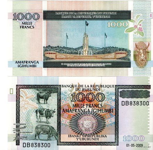 Бурунди 1000 франков 2009 UNC банкнота(из пачки)