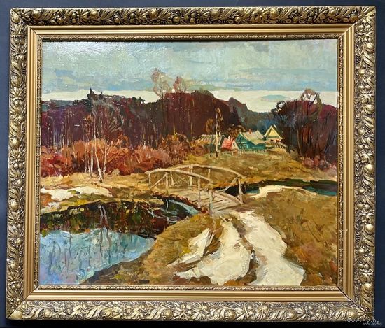 Гугель А.С "Последний снег", картон, масло. Размер с учётом родной рамы 60х70 см.