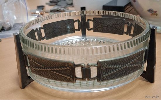 Конфетница, стекло, мельхиор. СССР. 15 см