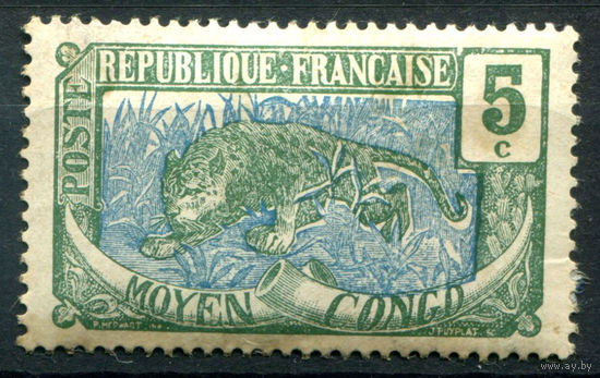 Французские колонии - Среднее Конго - 1907г. - леопард, 5 с - 1 марка - MH [Mi 4]. #4-W1-129-A-1