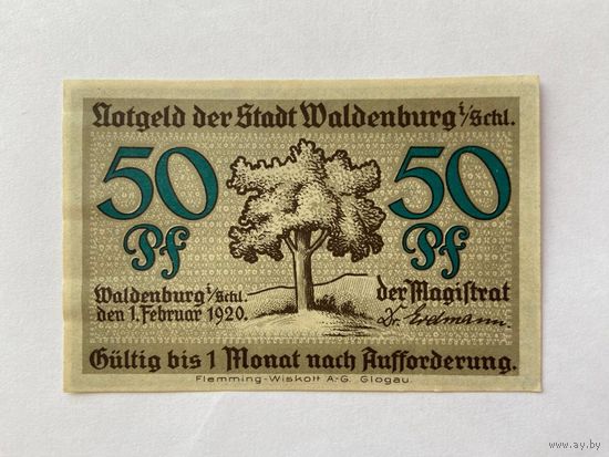 Нотгельд 50 пфеннигов Вальденбург. Веймарская республика - 1602