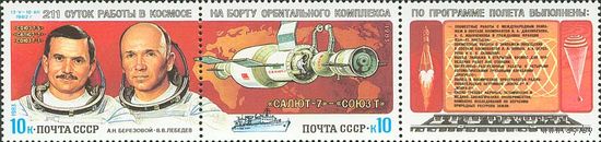 Космические исследования СССР 1983 год (5386-5387) серия из 2-х марок в сцепке из с купоном