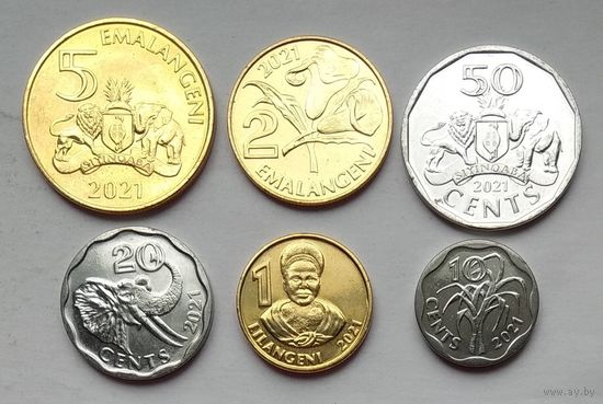 Эсватини (Свазиленд) 10, 20, 50 центов, 1, 2, 5 лилангени 2021 г. Комплект. Новое название страны