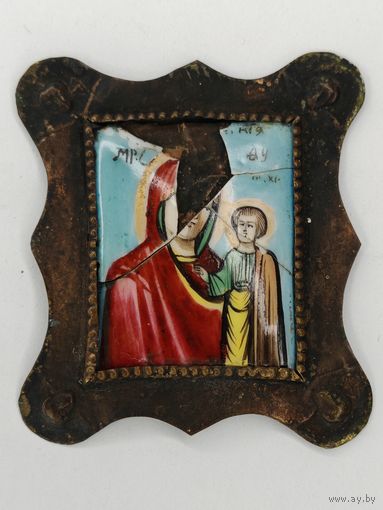 Икона Дева Мария и Иисус Христос. Финифть. Как есть. С рубля