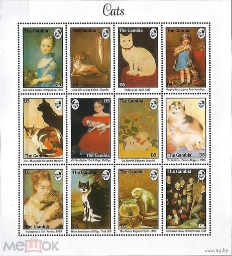Гамбия Живопись Кошки Бобтейл Табби Балинез Колорпойнт Дети 1994  MNH