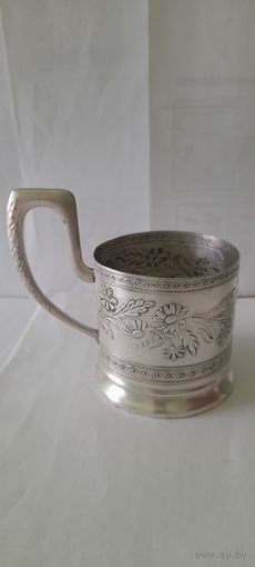 ПОДСТАКАННИК С РЕДКИМ РИСУНКОМ РОМАШКИ И ВАСИЛЬКИ,МЕЛЬХИОР,ВРЕМЕН СССР.