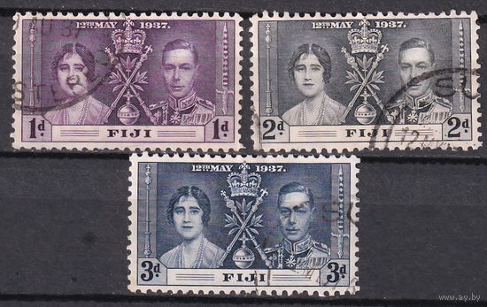 15a.BrKS. Великобритания. Колонии.  Фиджи. Коронация Георга VI и Елизаветы. 1937 г. Полная серия. Mi.##89-91.