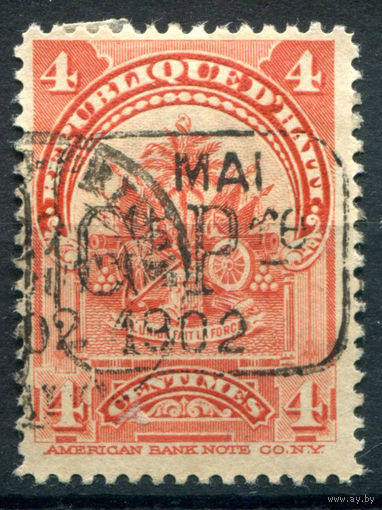 Гаити - 1902г. - пальма, герб, надпечатка, 4 с - 1 марка - гашёная [Mi 64]. #4-W1-121-A-1