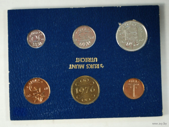 Нидерланды, годовой набор монет (Голландия) 1976 год, 1+5+10+25 центов+1 гульден+жетон, UNC-.