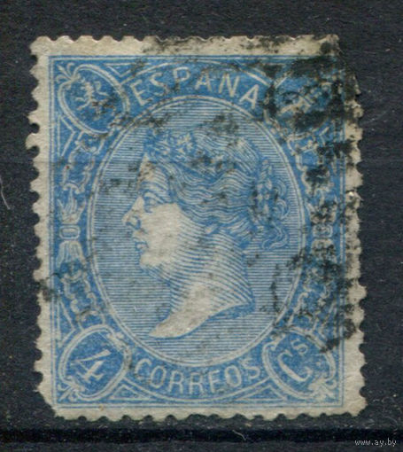 Испания - 1865г. - королева Изабелла II, 4 с - 1 марка - гашёная, повреждены уголки. Без МЦ!