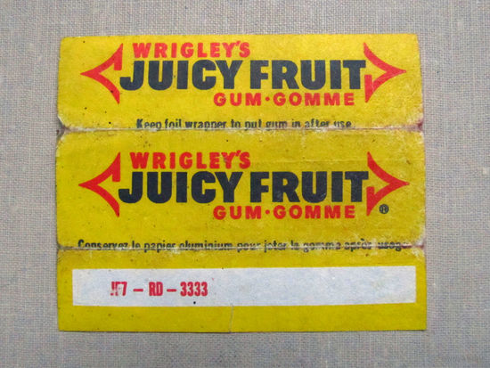 01-258 Обертка фантик от жевачки жевательной резинки Wrigleys Juicy Fruit 1970-е